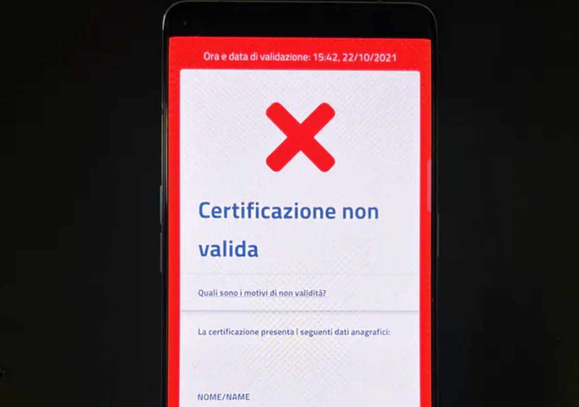 GreenPass Certificazione Non Valida VerificaC19