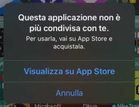 Questa Applicazione non è più condivisa con Te