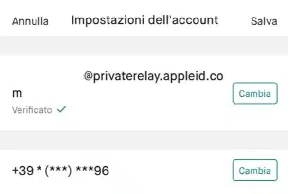 Accesso con Apple ID PrivateRelay.AppleId.com